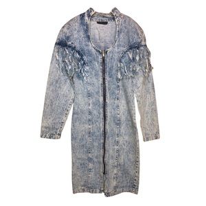 Y2k 80s/90s acid washed fringe full zipper long sleeve Denim